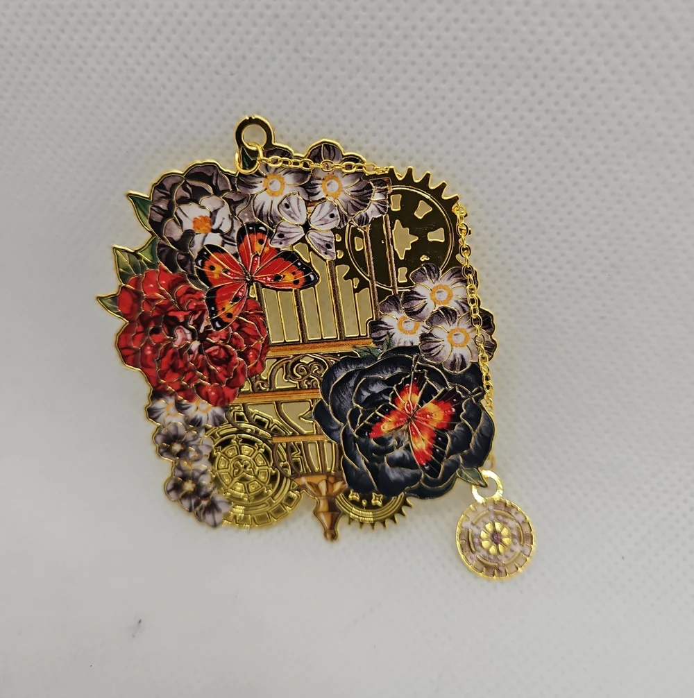 Gold Floral & Butterfly Steampunk Enamel Bookmark